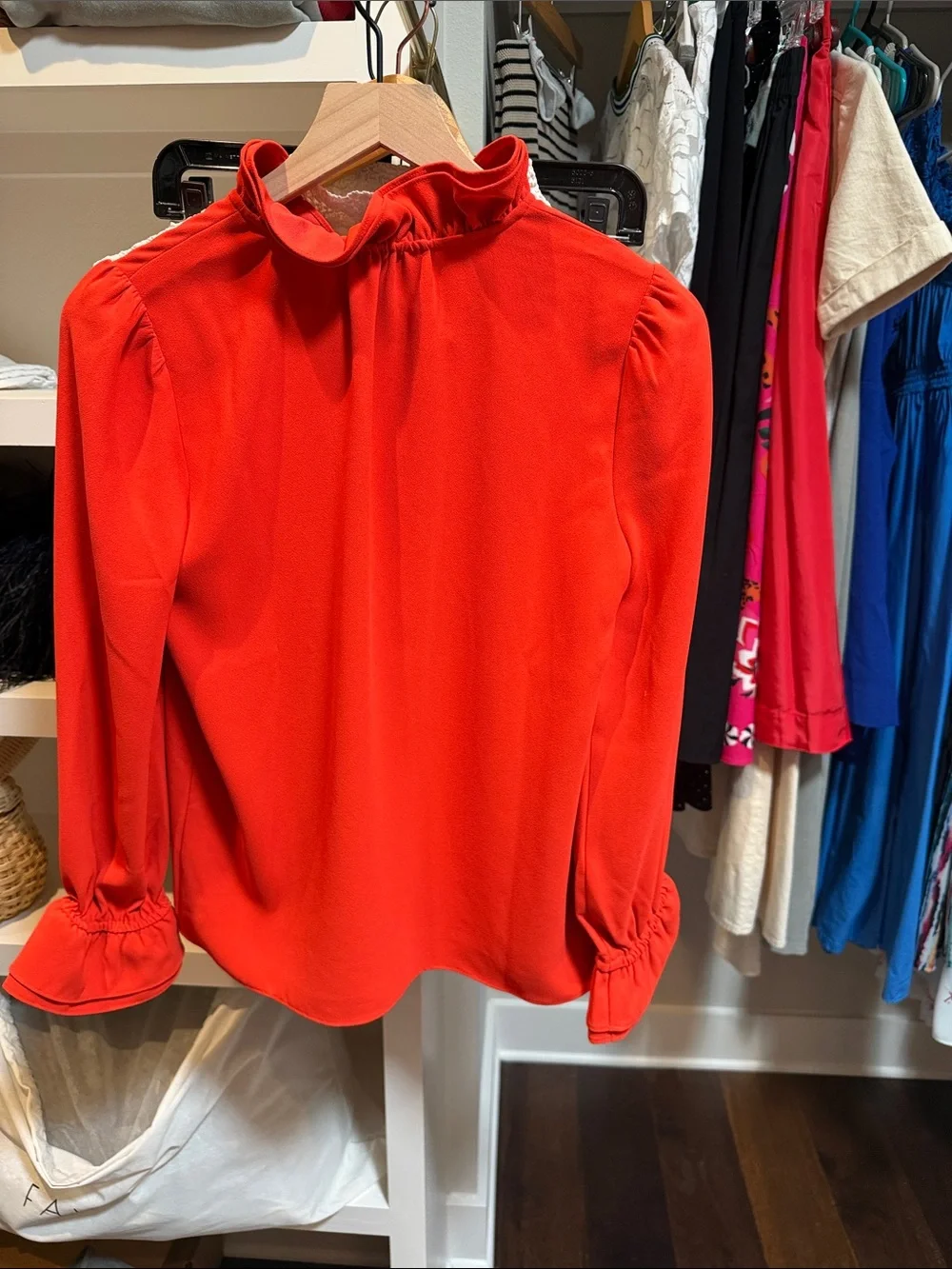 J. Crew Red Ruffle-Neck Long-Sleeve Blouse